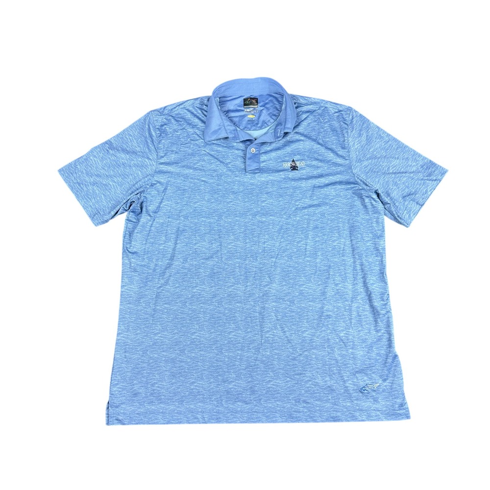Greg Norman ML75 Stretch Polo Mens Large Blue Arrowhead Golf Shirt Play Dry L
